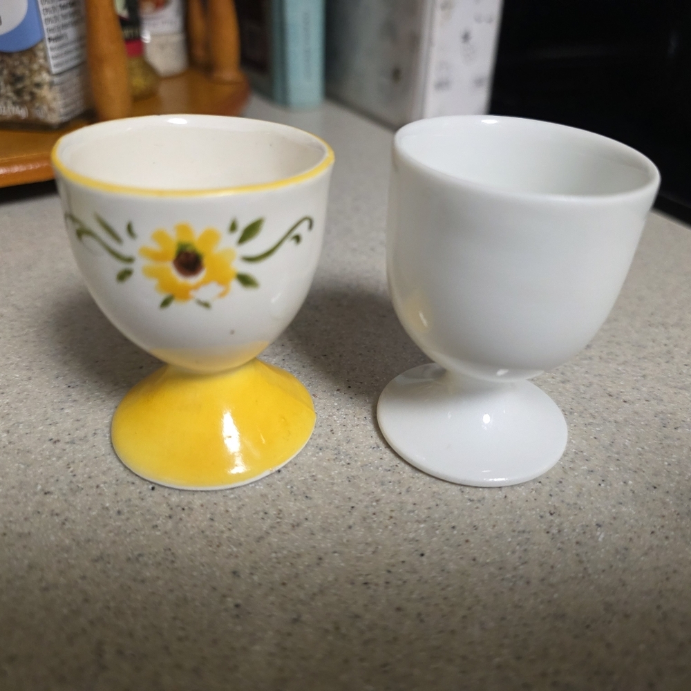 Floral Yellow and White Egg Cups